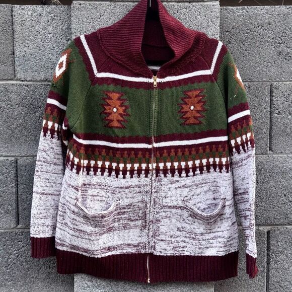 Grandpa Aztec Metal Zip up Sweater Medium Large - Picture 1 of 5